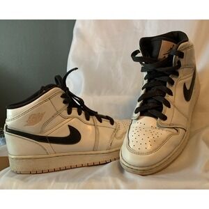 Nike Air Jordan 1 Mid White/black/Pink - Authentic, Youth 7, Excellent Condition